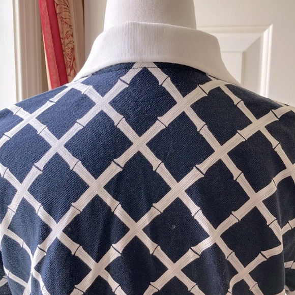 Brooks Brothers Women’s Polo Shirt Navy Blue & White Bamboo Pattern Size M - Picture 8 of 10